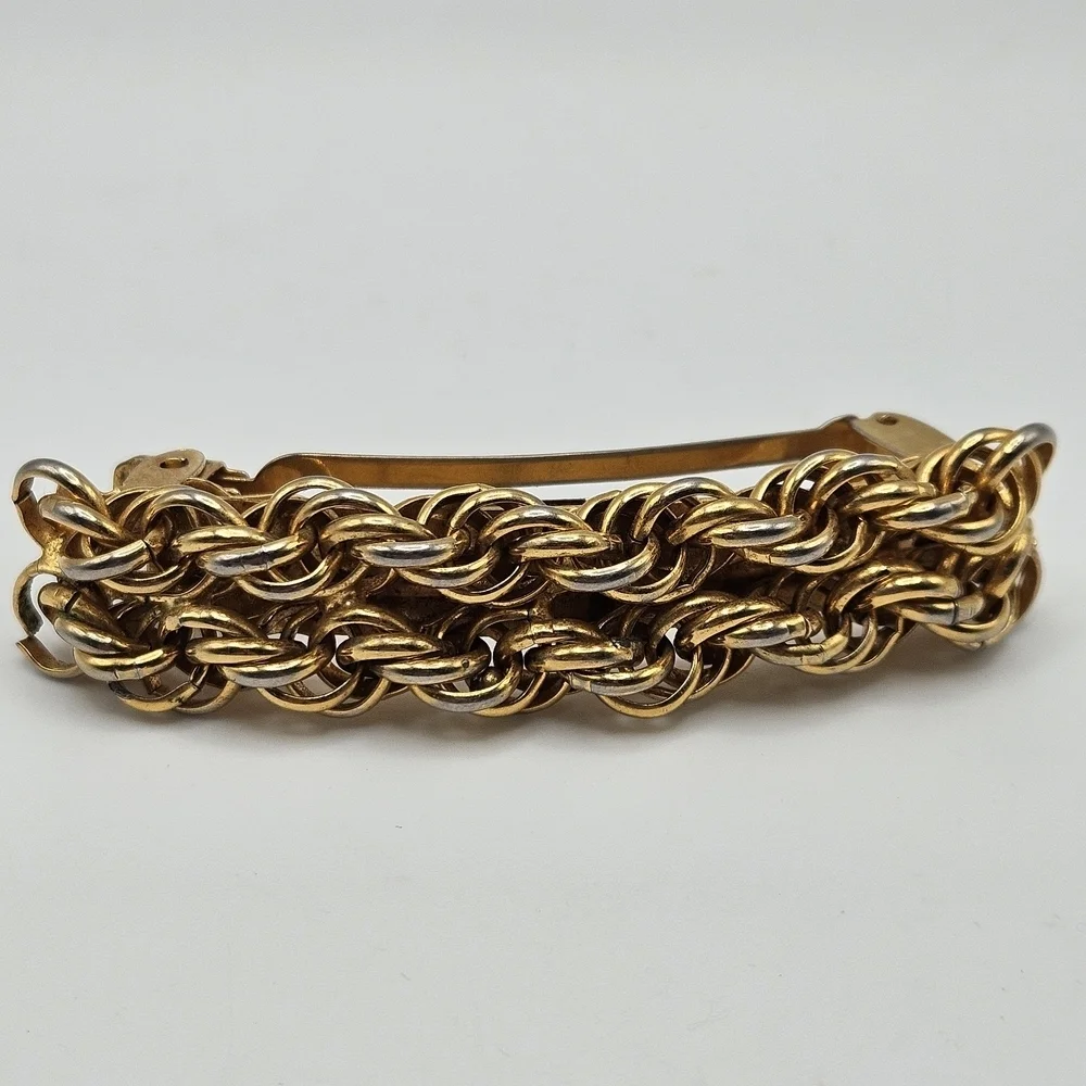 VINTAGE Gold Tone Twisted Metal Hair French Barrette Made in France